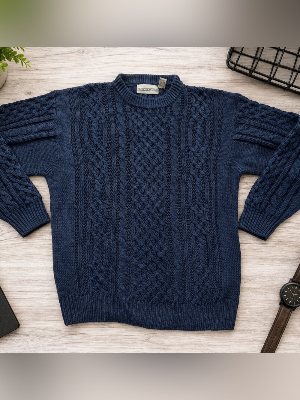 Pride’s Landing Navy Blue Cable Knit Crewneck Sweater